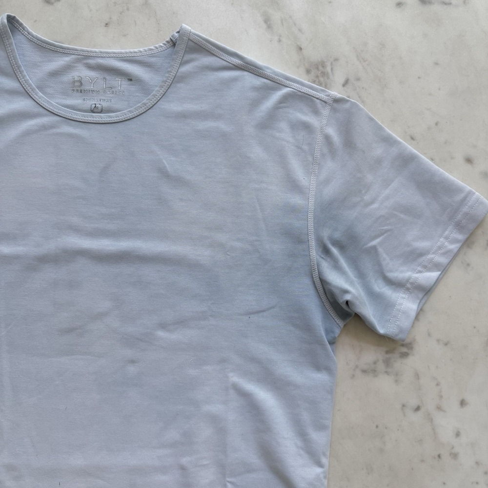 BYLT Premium Basics Drop Cut T Shirt Men M Light Blue Short Sleeve